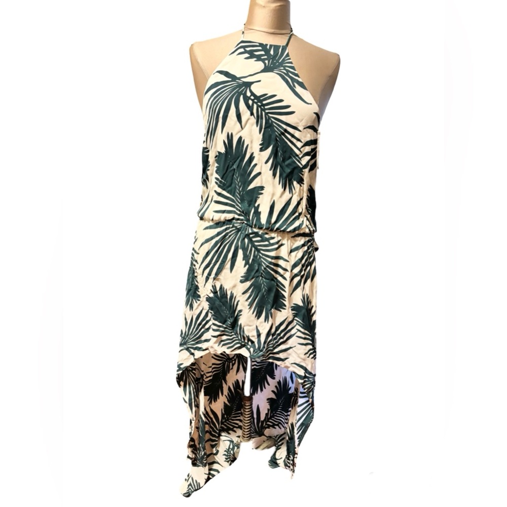 Karina Grimaldi Greeb and White Leaf Halter Dress